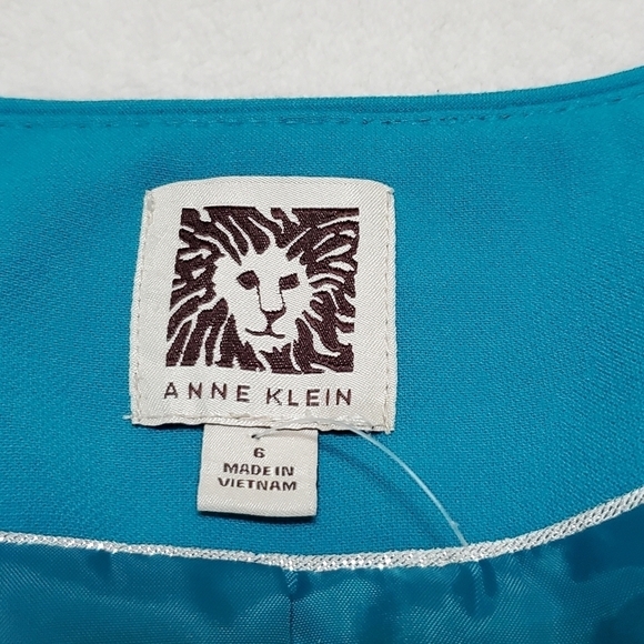 VINTAGE 90s Anne Klein Turquoise Blazer Abstract Silk A-line Skirt Set Outfit - Picture 15 of 16